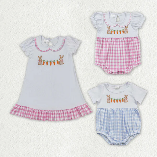 Match Baby Girls Easter Rabbit Carrots Rompers Dresses