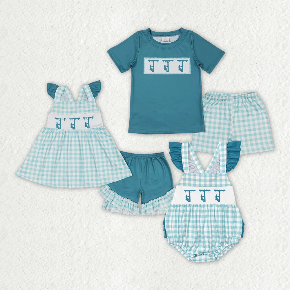 Match Baby Girls Boys Sibling Line Workers Summer Rompers Clothes Sets