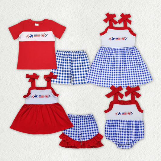 Match Baby Girls 4th Of July Flag Sibling Boys Rompers Shorts Clothes Sets