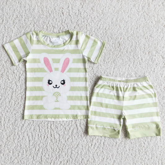 stripes rabbit print easter shorts pajama set boy