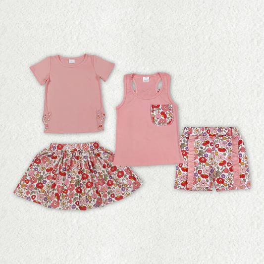 Match Baby Girls Coral Flowers Skort Clothes Sets D 3.3