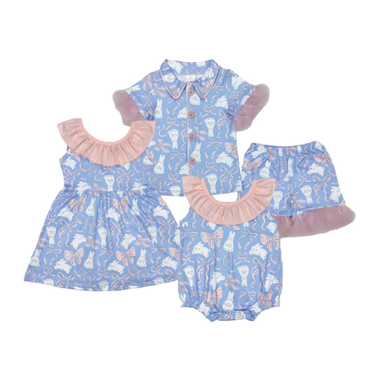 Match Baby Girls Easter Rabbits Bows Rompers Dresses Pajamas