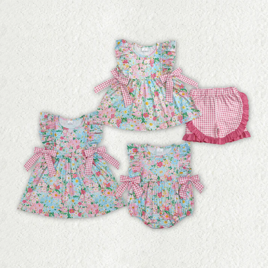 Match Baby Girls Blue Pink Flowers Rompers Dresses Outfits Sets D 3.13