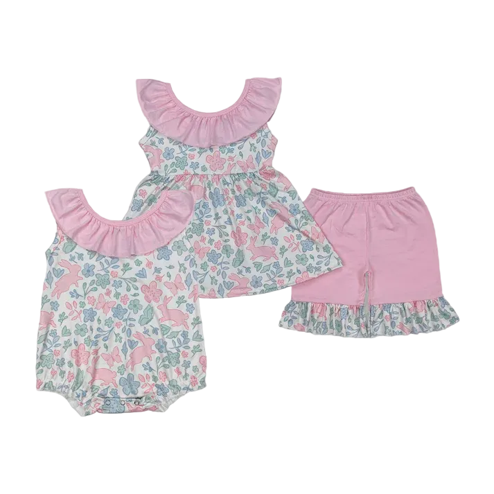 Match Baby Girls Pink Easter Rabbits Rompers Outfits Sets