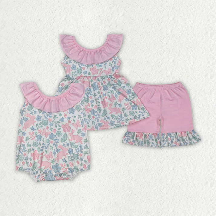 Match Baby Girls Pink Easter Rabbits Rompers Outfits Sets  D 3.13