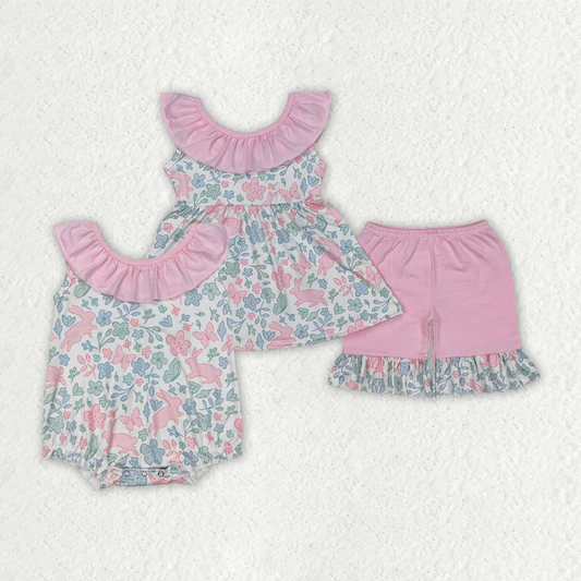 Match Baby Girls Pink Easter Rabbits Rompers Outfits Sets D 3.13