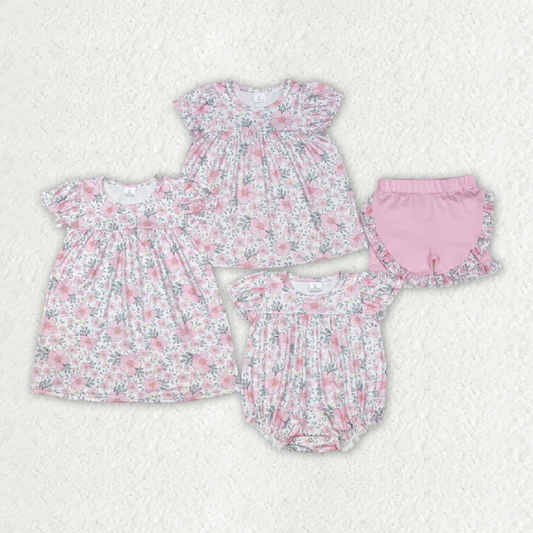Match Baby Girls Pink Flowers Leaves Rompers Dresses Outfits D 3.15
