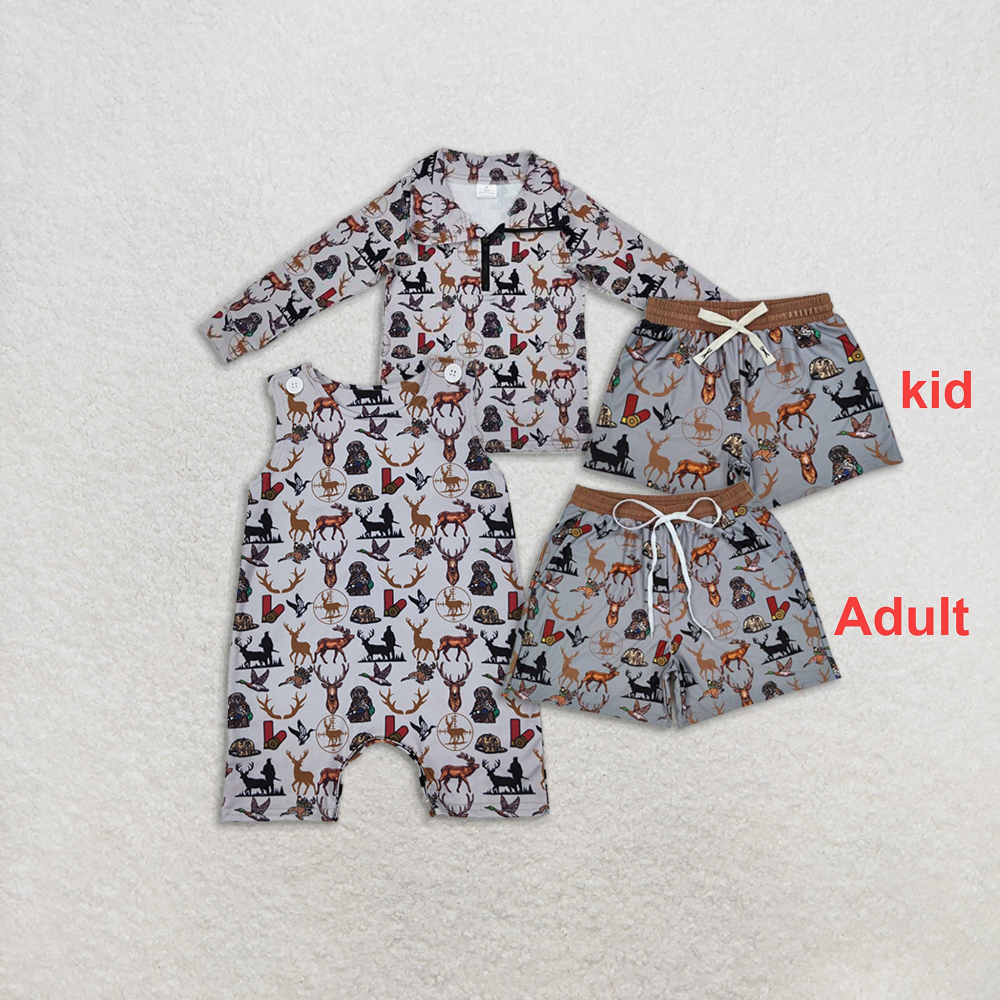 Match Adult Baby Boys Dog Deer Camo Long Sleeve Zip Pullovers Tops Romper Shorts D 3.17