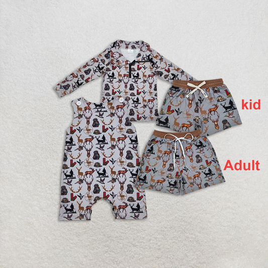 Match Adult Baby Boys Dog Deer Camo Long Sleeve Zip Pullovers Tops Romper Shorts D 3.17