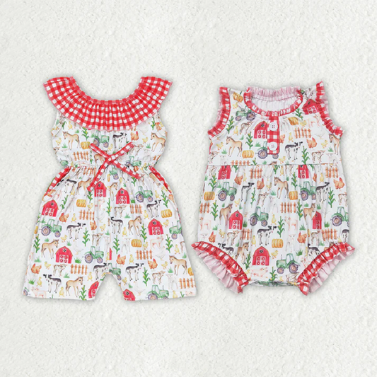 Match Baby Girls Red Farm Checkered Summer Rompers Jumpsuits D 3.21