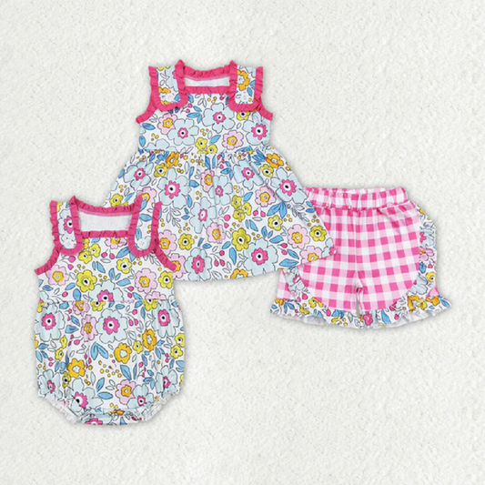 Match Baby Girls Pink Flowers Buttons Summer Sister Outfits Clothes Sets  D 3.21