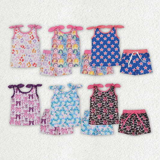 Match Baby Girls Summer Bows Top Shorts Clothes Sets
