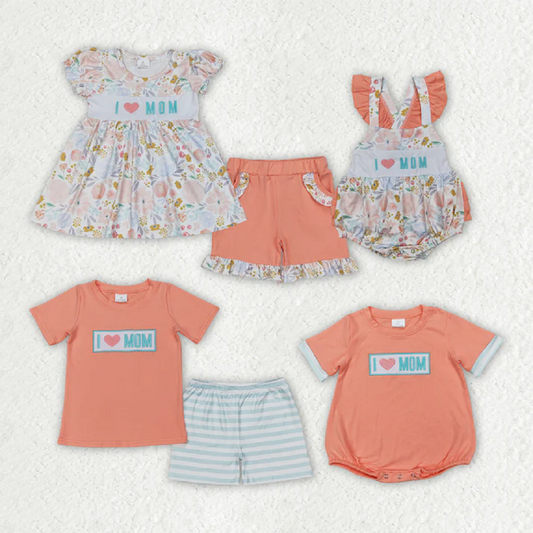 Match Embroidery Baby Girls Boys I LOVE MOM Rompers Summer Outfits D 3.31
