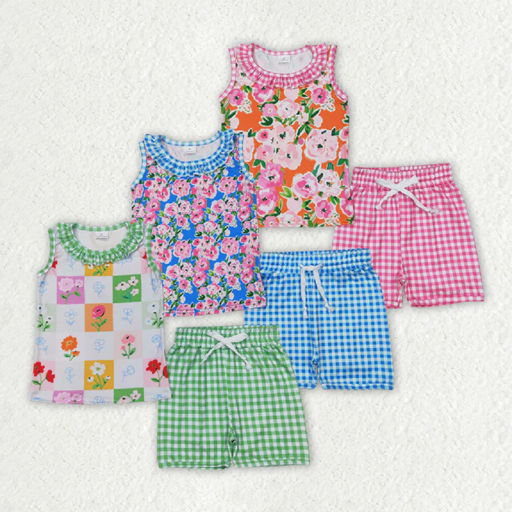 Match Baby Girls Summer Ruffle Sleeveless Floral Top Shorts Sets  D 3.31