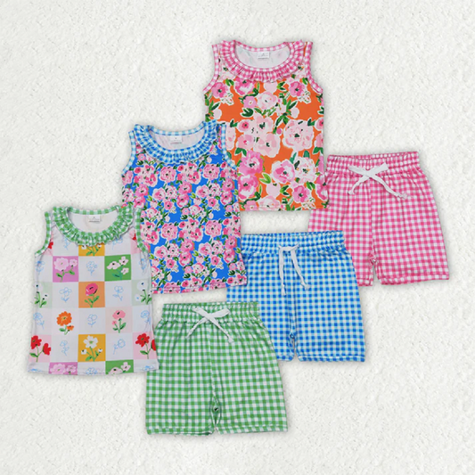 Match Baby Girls Summer Ruffle Sleeveless Floral Top Shorts Sets D 3.31