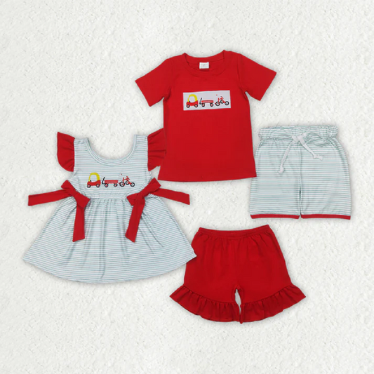 Match Embroidery Baby Girls Boys Trucks Summer Outfits Clothes Sets D 4.4
