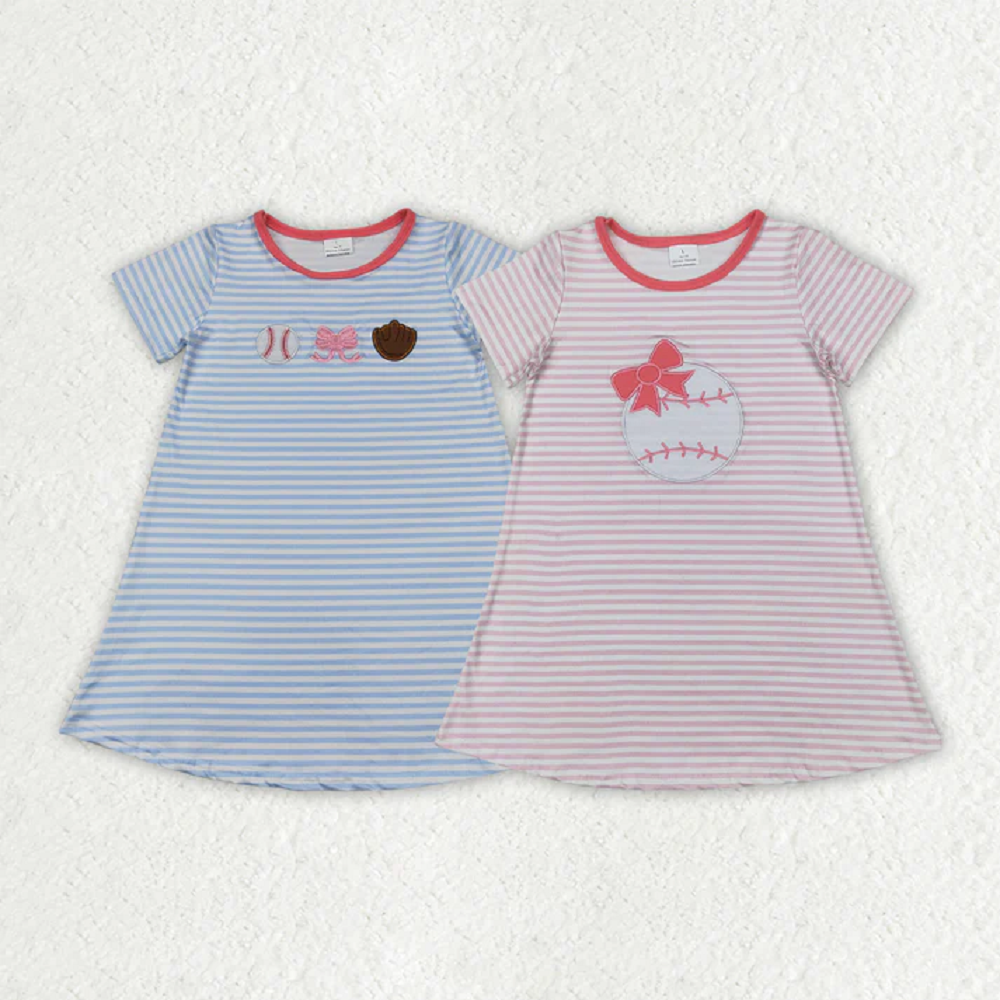 Match Embroidery Baby Girls Stripe Bows Baseball Knee Length Dresses  D 814 17