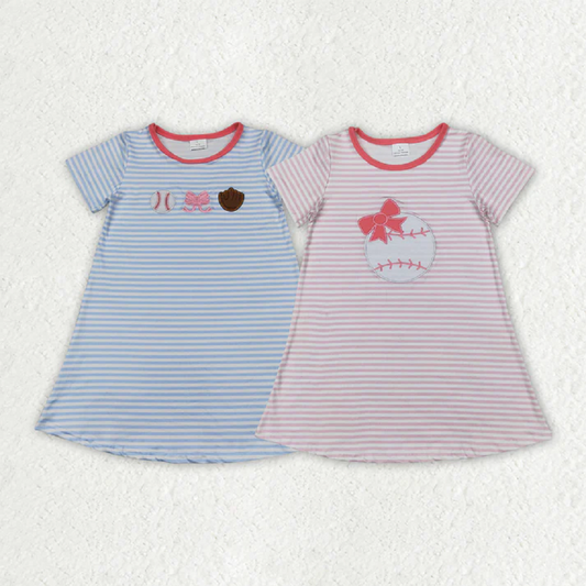Match Embroidery Baby Girls Stripe Bows Baseball Knee Length Dresses D 814 17