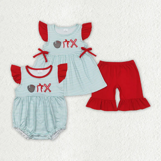 Match Embroidery Baby Girls Baseball Summer Rompers Outfits Sets  D 814 23