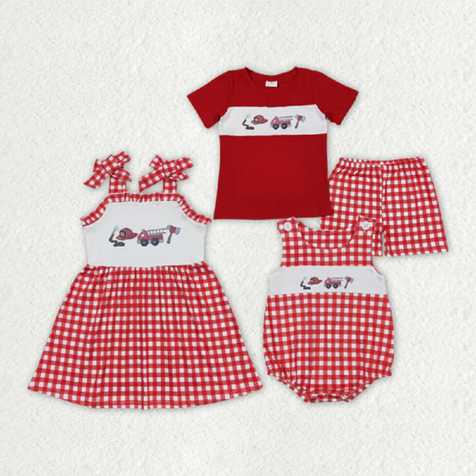 Match Baby Boys Girls Fire Truck Red Dresses Outfits Clothes Sets D 4.8