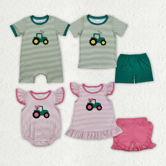 Match Embroidery Boys Baby Girls Pink Truck Bow Tunic Shorts Clothes Sets D 4.9