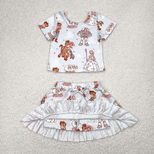 GSD2359  Baby Girls Cartoon Donkey Stars Top Skirts Sets D 4.10