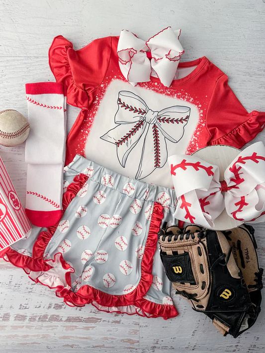 Custom Bow Top Baseball Shorts Girls Summer Clothes Set D 4.10