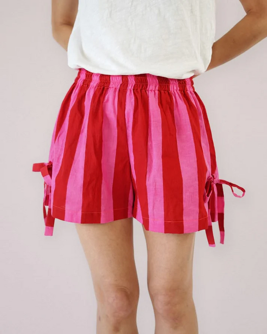 Custom Red Pink Stripes Print Girls Summer Bottom Shorts D 4.10