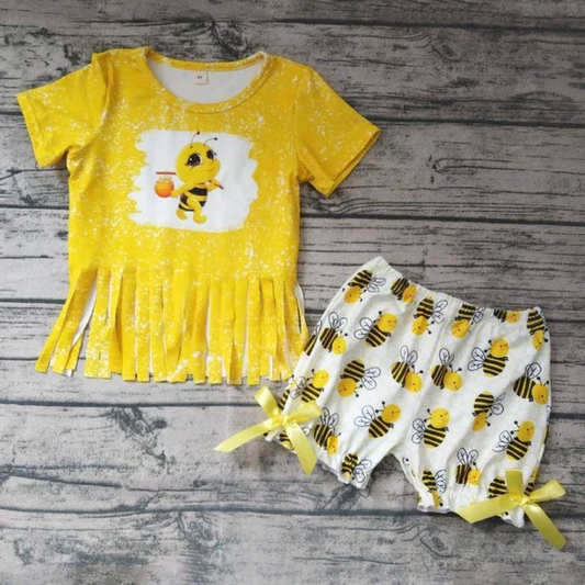 Custom Bee Tassels Top Shorts Girls Summer Clothes Set D 4.10