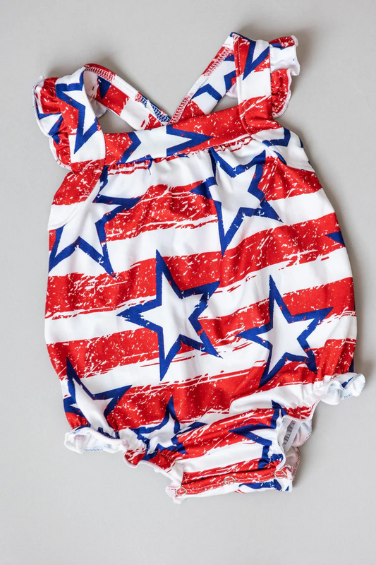 Custom Red Stripes Stars Print Baby 4th of July Romper D 4.10