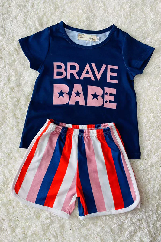 Custom BRAVE BABE Top Stripes Shorts Kids Summer Clothes Set  D 4.10