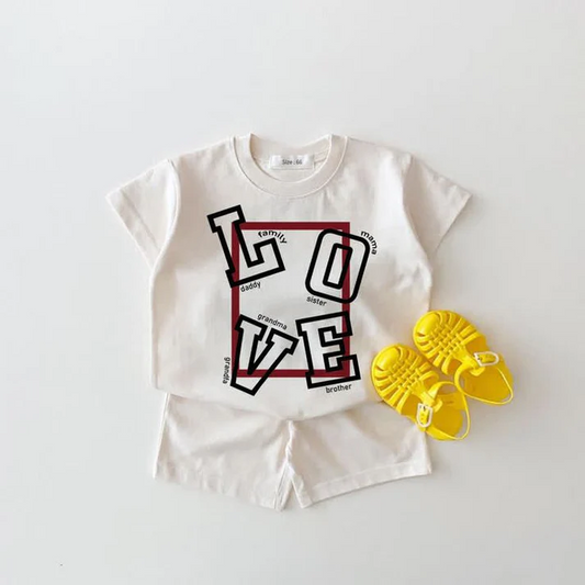 Custom LOVE White Top Shorts Kids Summer Clothes Set  D 4.10