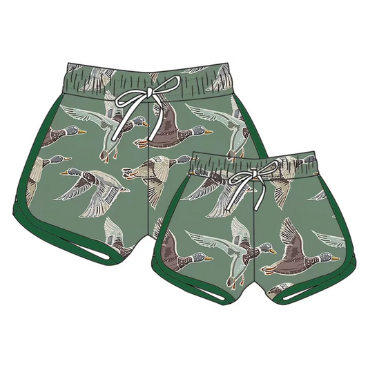 Custom Duck Green Print Summer Bottom Sports Shorts Mom and Me Matching Clothes D 4.10