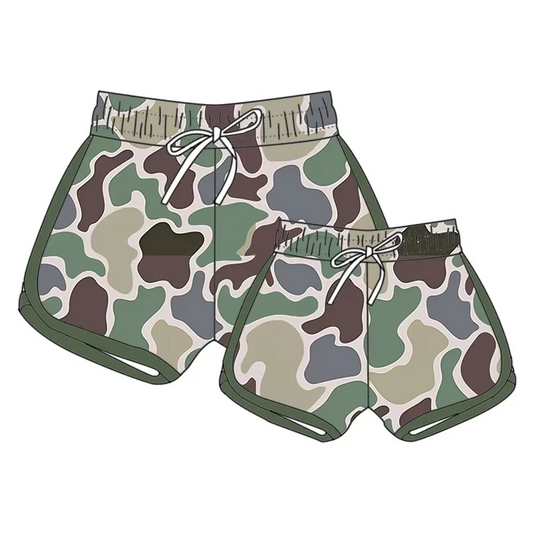 Custom Green Camo Print Summer Bottom Sports Shorts Mom and Me Matching Clothes D 4.10