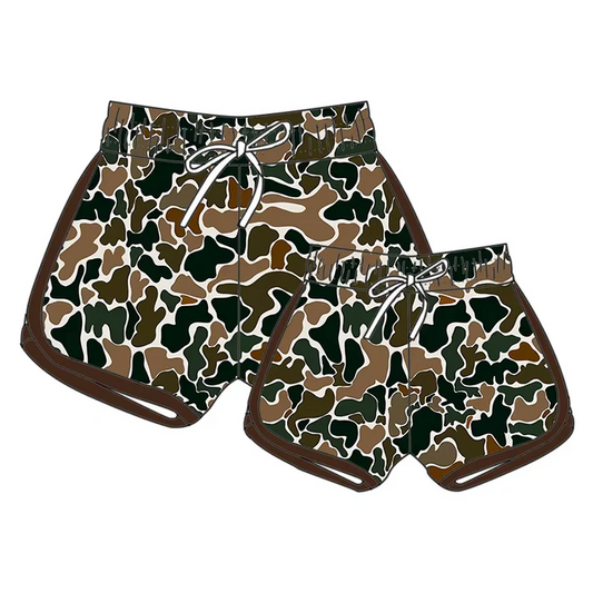 Custom Brown Camo Print Summer Bottom Sports Shorts Mom and Me Matching Clothes D 4.10