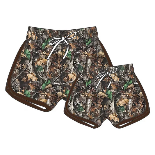 Custom Brown Camo Print Summer Bottom Sports Shorts Mom and Me Matching Clothes D 4.10