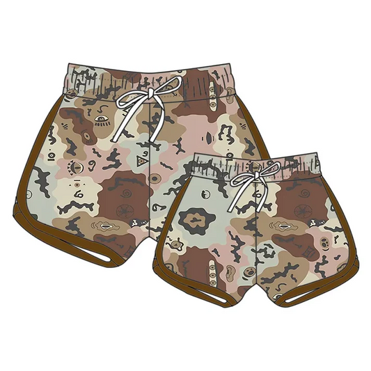 Custom Brown Camo Print Summer Bottom Sports Shorts Mom and Me Matching Clothes D 4.10