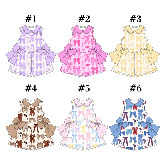 Custom 6 Colors Bows Print Girls Summer Jumpsuits Sisters Wear D 4.10
