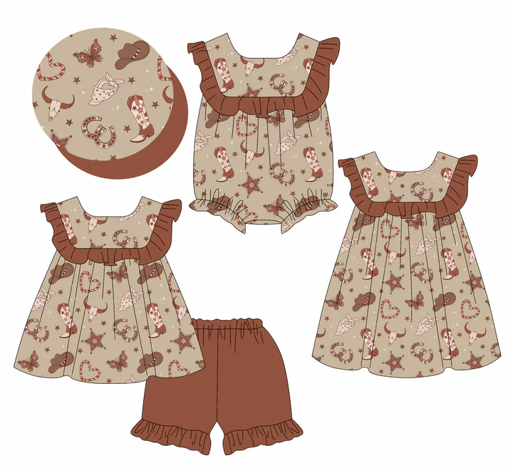 Match  Boots Stars Brown Print Girls Summer Matching Clothes Sisters Wear D 4.10