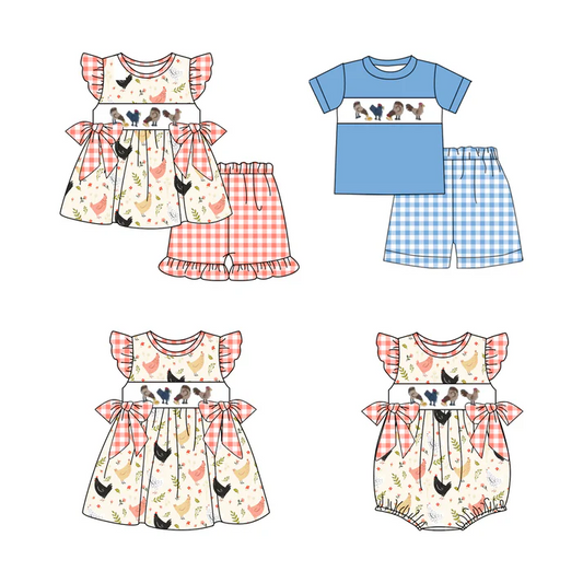 Match Chichken Print Kids Summer Matching Clothes Sibling Wear D 4.10
