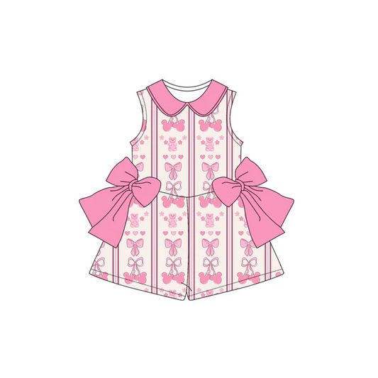 Custom Cartoon Mouse Bows Pink Print Girls Summer Jumpsuits D 4.10
