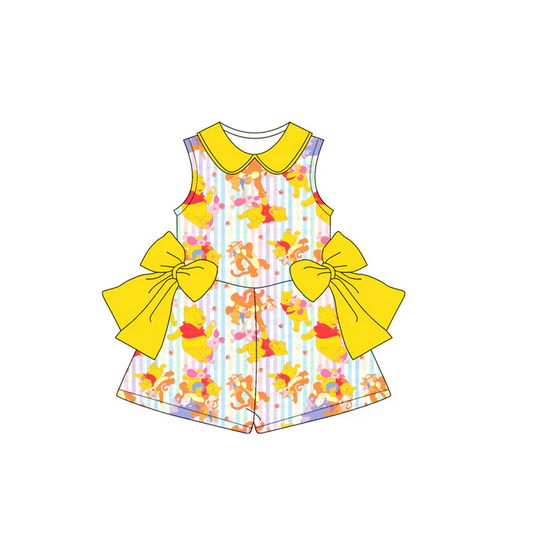 Custom Cartoon Bear Print Girls Summer Jumpsuits D 4.10