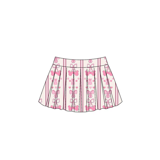 Custom  Cartoon Mouse Bows Pink Print Girls Summer Bottom Skirts D 4.10