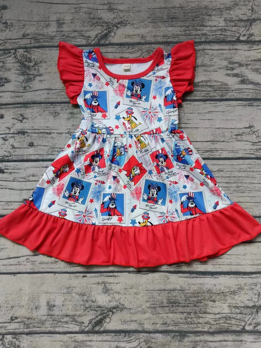 Custom Baby Girls July 4th Cartoon Mouse Dress D 4.14