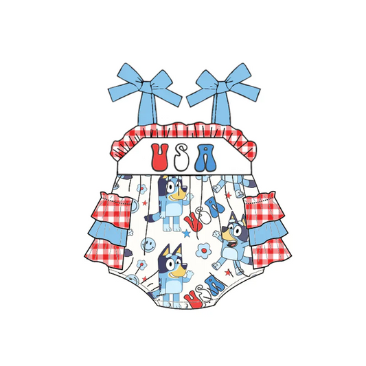 Custom Baby Girls USA July 4th Cartoon Dog Romper D 4.14