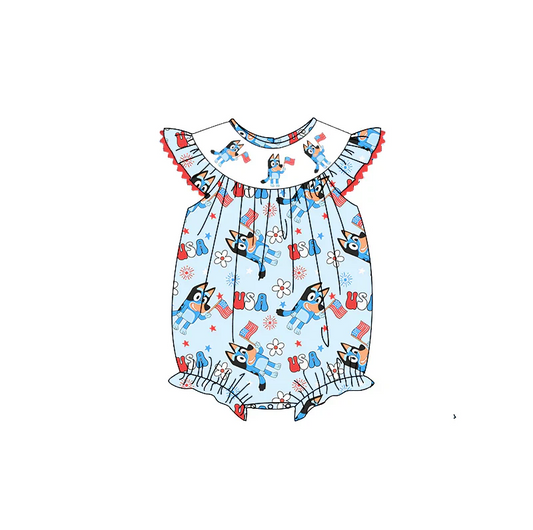 Custom Baby Girls USA July 4th Cartoon Dog Romper D 4.14