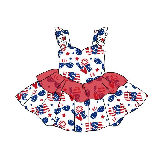 Custom Baby Girls July 4th Love USA Dress D 4.14