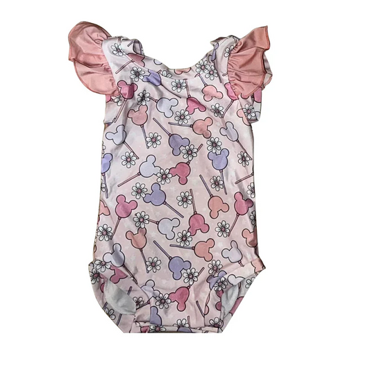 Custom Summer Baby Girls Cartoon Mouse Candy One-piece Romper D 4.14