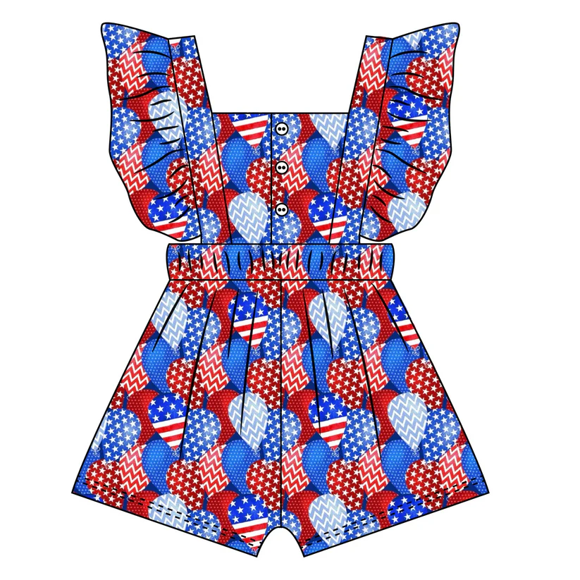 Custom Baby Girls July 4th Balloon Jumpsuit  D 4.14