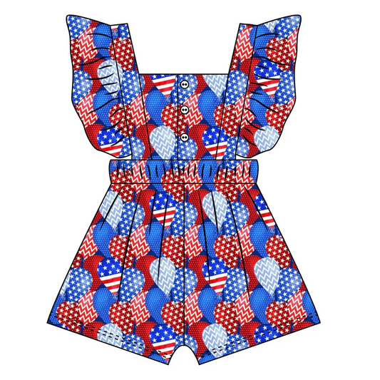 Custom Baby Girls July 4th Balloon Jumpsuit  D 4.14